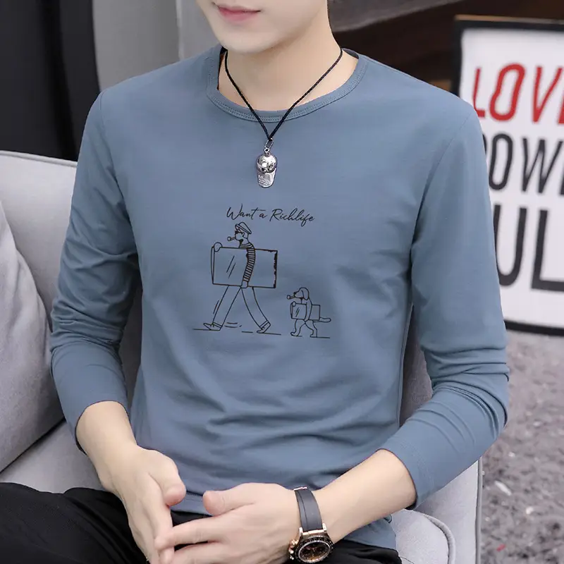 Men Grey Printed Long Sleeve T-Shirt Round Neck - Image 4