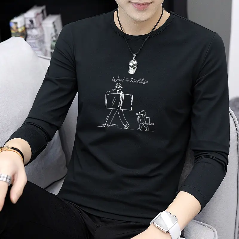 Men Grey Printed Long Sleeve T-Shirt Round Neck - Image 11