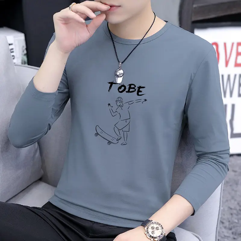 Men Grey Printed Long Sleeve T-Shirt Round Neck - Image 12