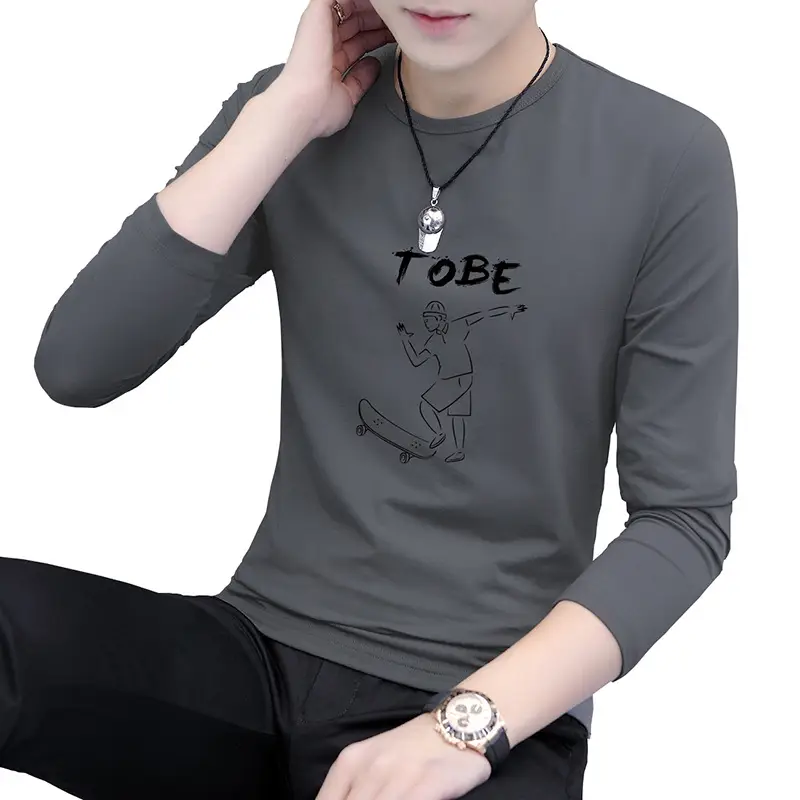 Men Grey Printed Long Sleeve T-Shirt Round Neck - Image 13
