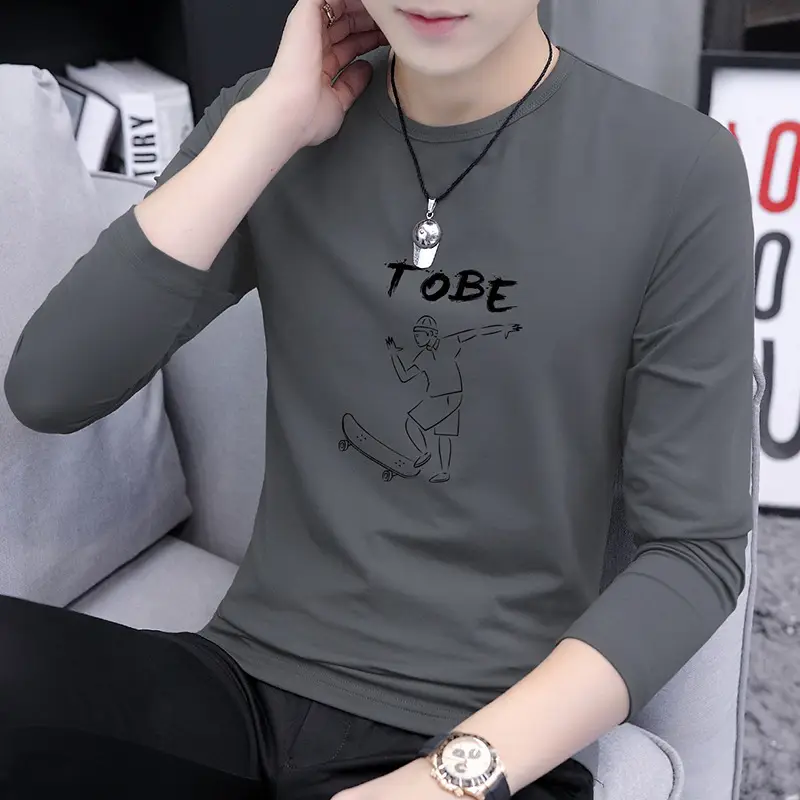 Men Grey Printed Long Sleeve T-Shirt Round Neck - Image 10