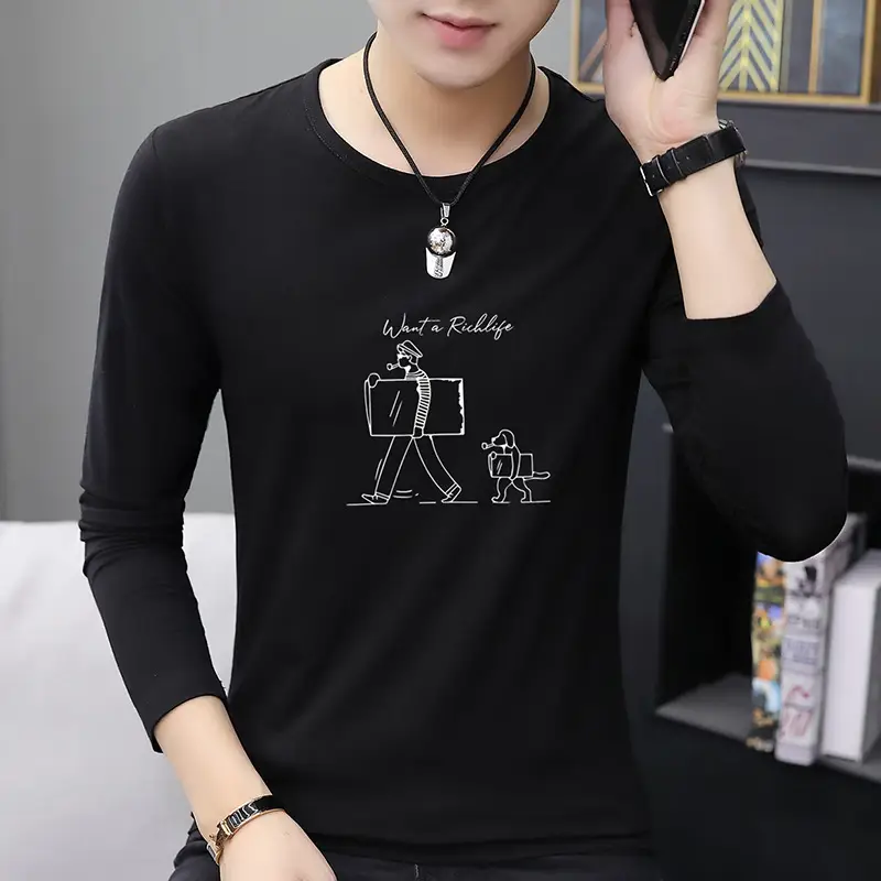Men Grey Printed Long Sleeve T-Shirt Round Neck - Image 2