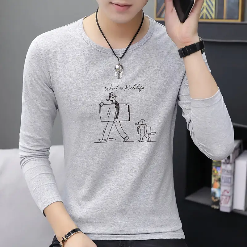 Men Grey Printed Long Sleeve T-Shirt Round Neck - Image 3