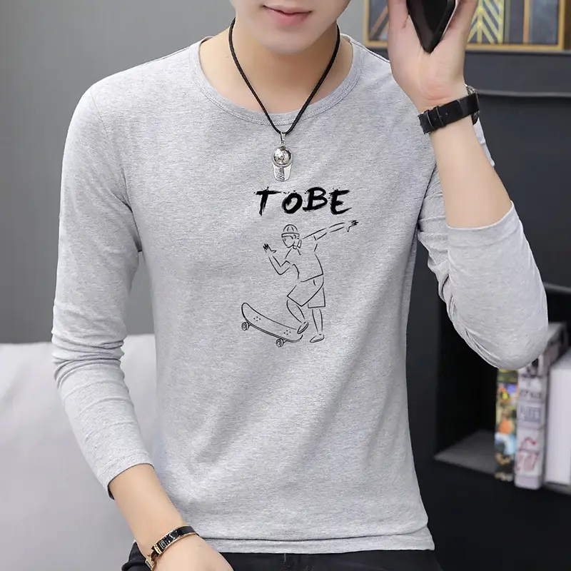 Men Grey Printed Long Sleeve T-Shirt Round Neck - Image 8