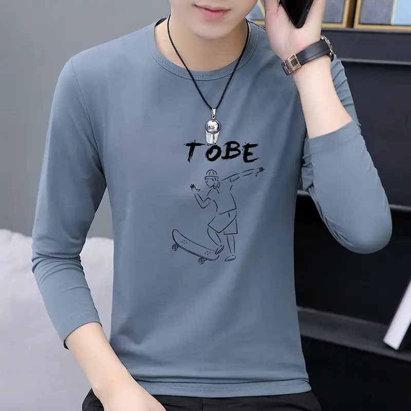 Men Grey Printed Long Sleeve T-Shirt Round Neck - Image 9