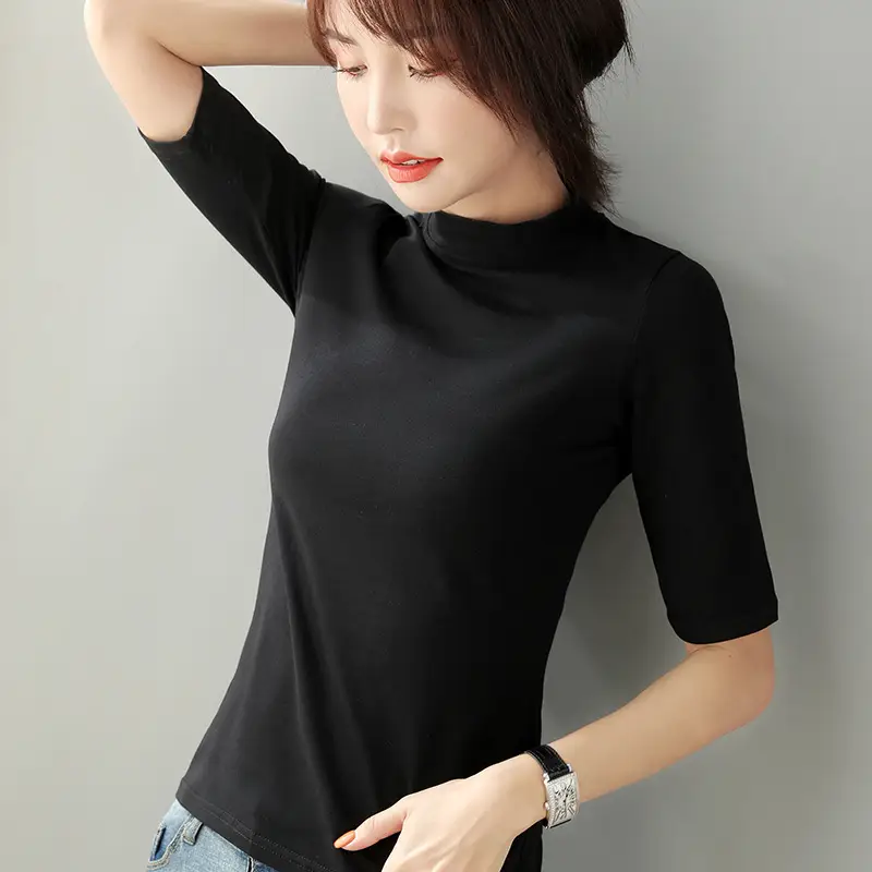 Women Pure Cotton Half Collar T-Shirt Black - Image 8