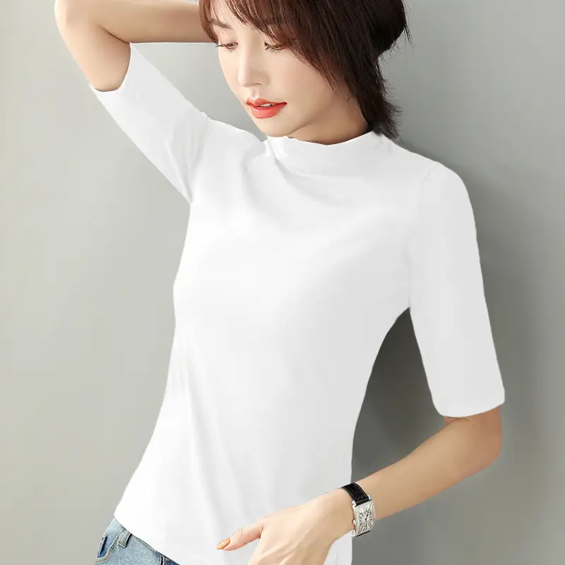 Women Pure Cotton Half Collar T-Shirt Black - Image 2