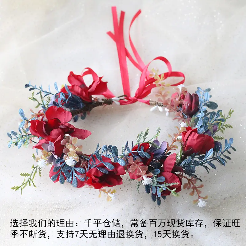 Korean Style Floral Garland Headdress for Bridal Wedding - Image 4