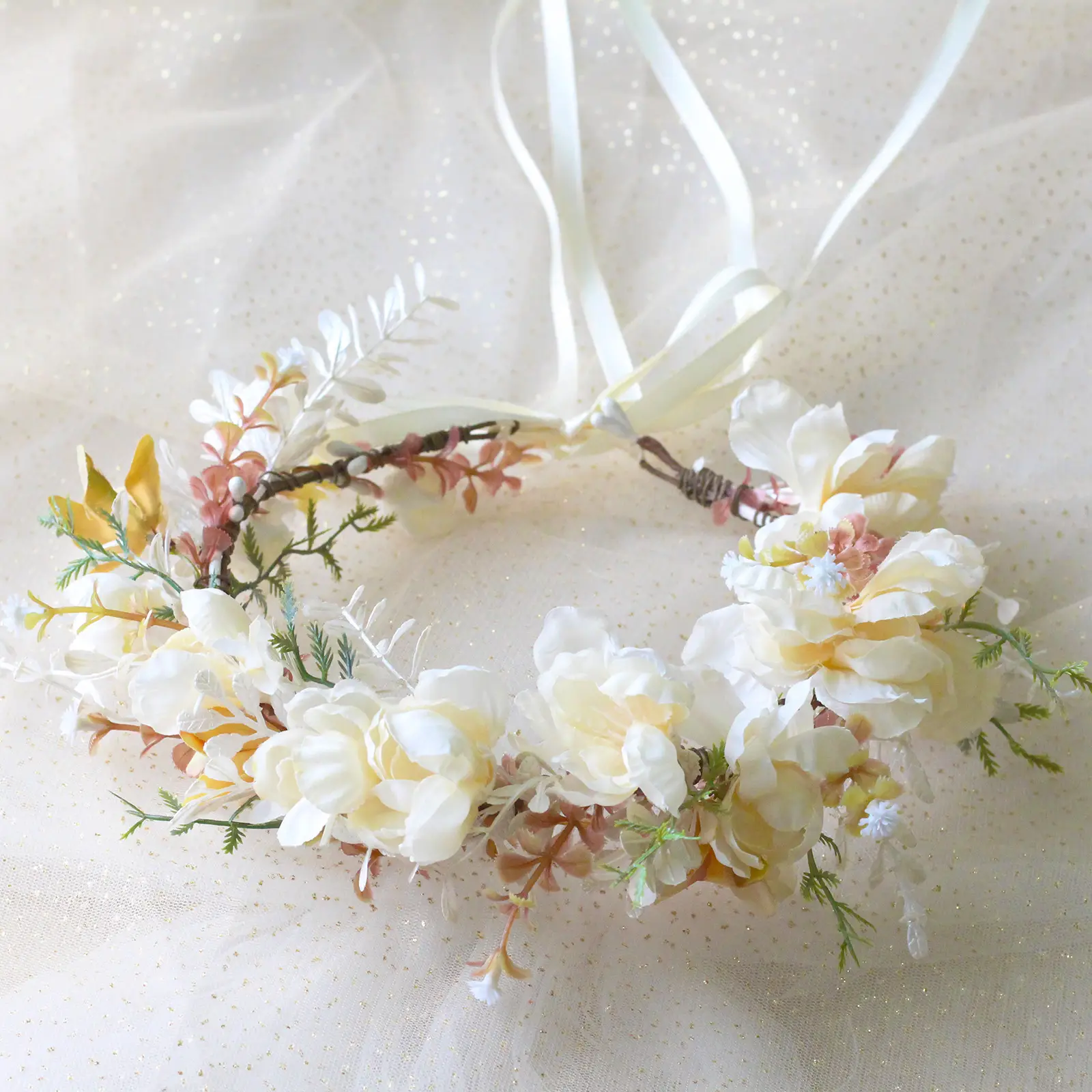 Korean Style Floral Garland Headdress for Bridal Wedding - Image 2