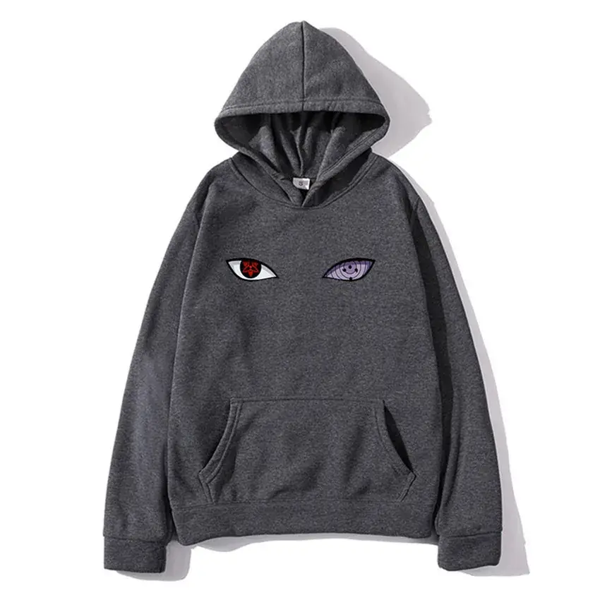 Men Grey Hoodie with Eye Embroidery - Image 10