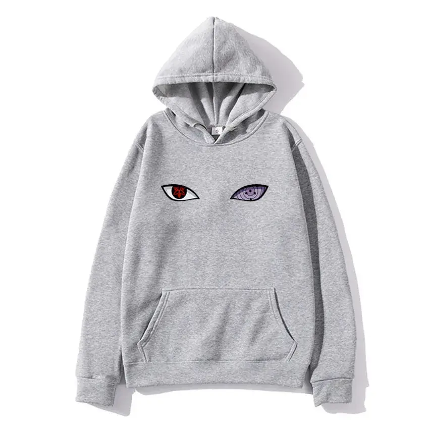 Men Grey Hoodie with Eye Embroidery - Image 6