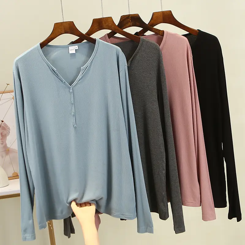 Women Long Sleeve Cotton Shirt Grey Plus Size Loose Fit - Image 6