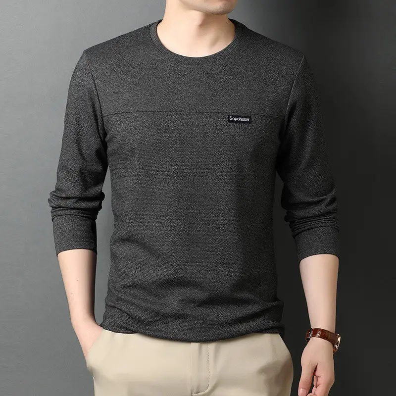 Men's Long Sleeve Korean T-Shirt Brown Casual Wear
