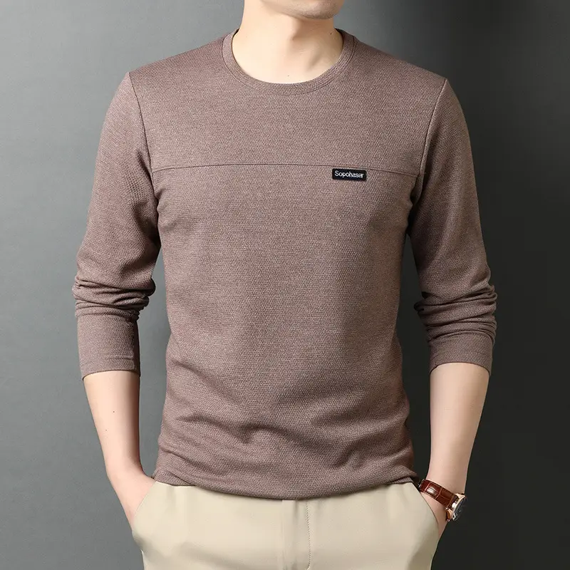 Men's Long Sleeve Korean T-Shirt Brown Casual Wear