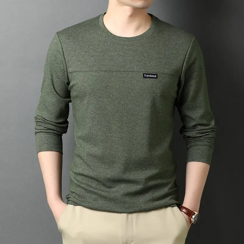 Men's Long Sleeve Korean T-Shirt Brown Casual Wear