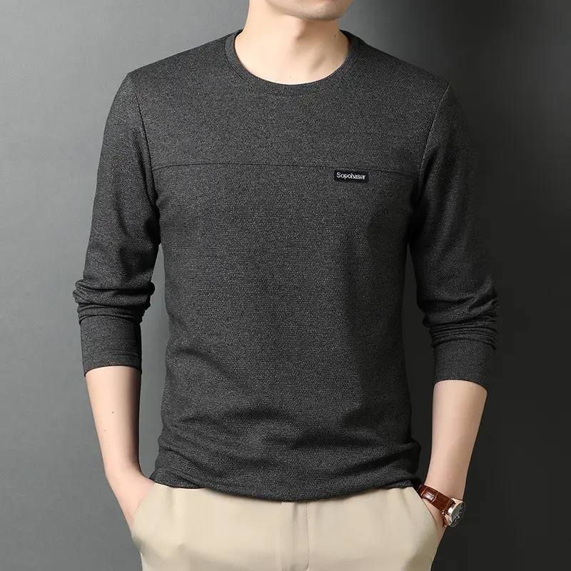 Men's Long Sleeve Korean T-Shirt Brown Casual Wear