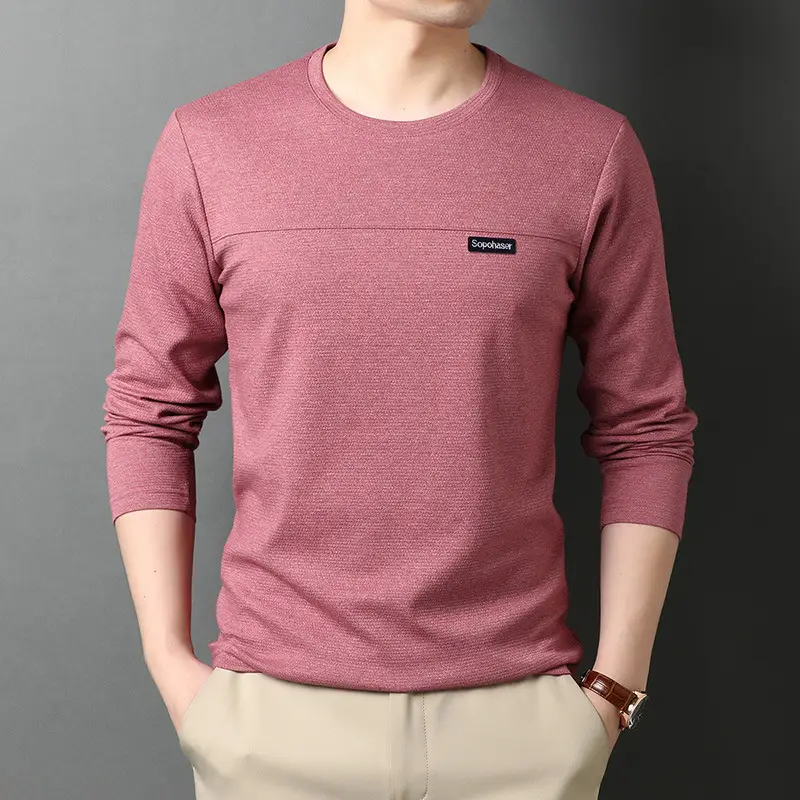 Men's Long Sleeve Korean T-Shirt Brown Casual Wear