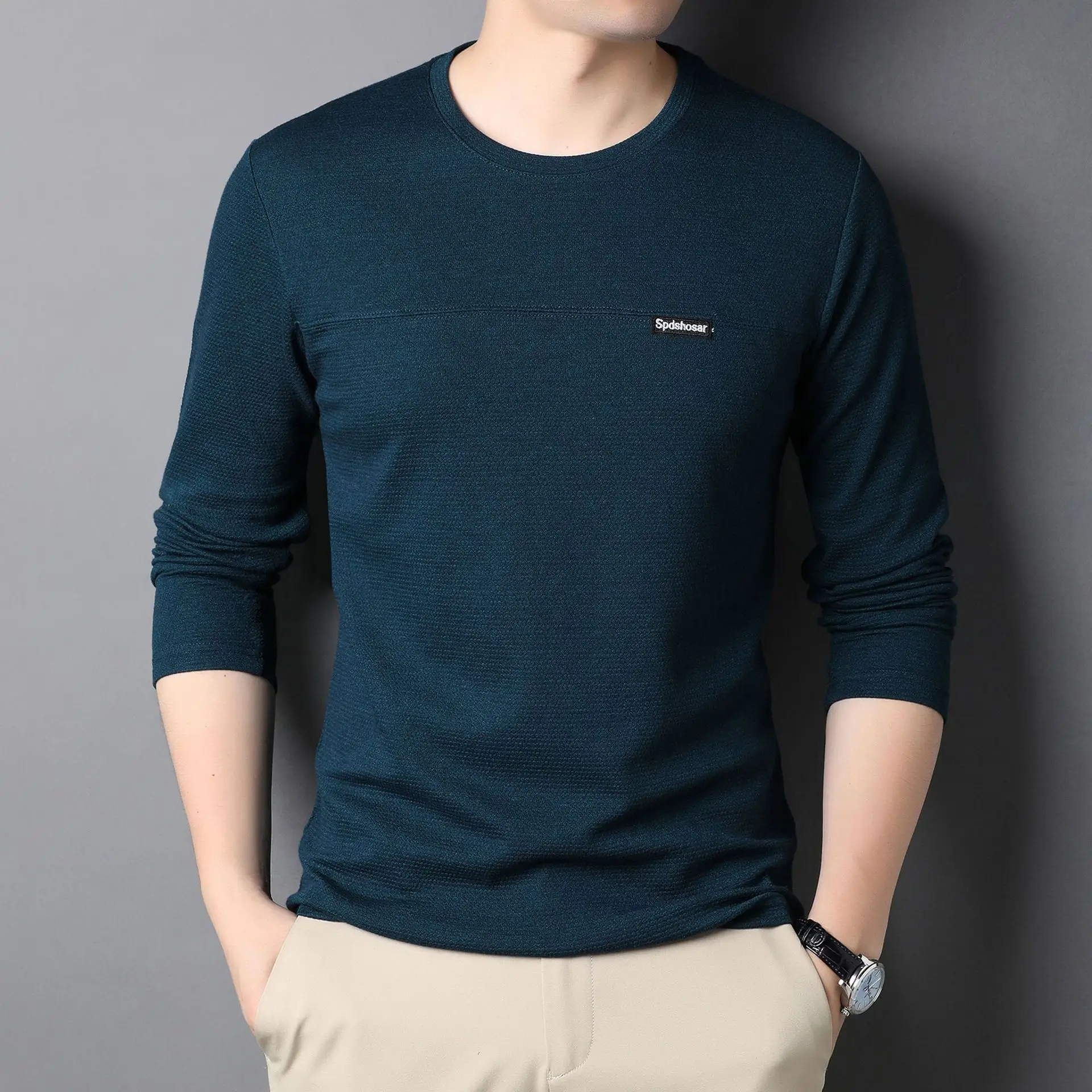 Men's Long Sleeve Korean T-Shirt Brown Casual Wear