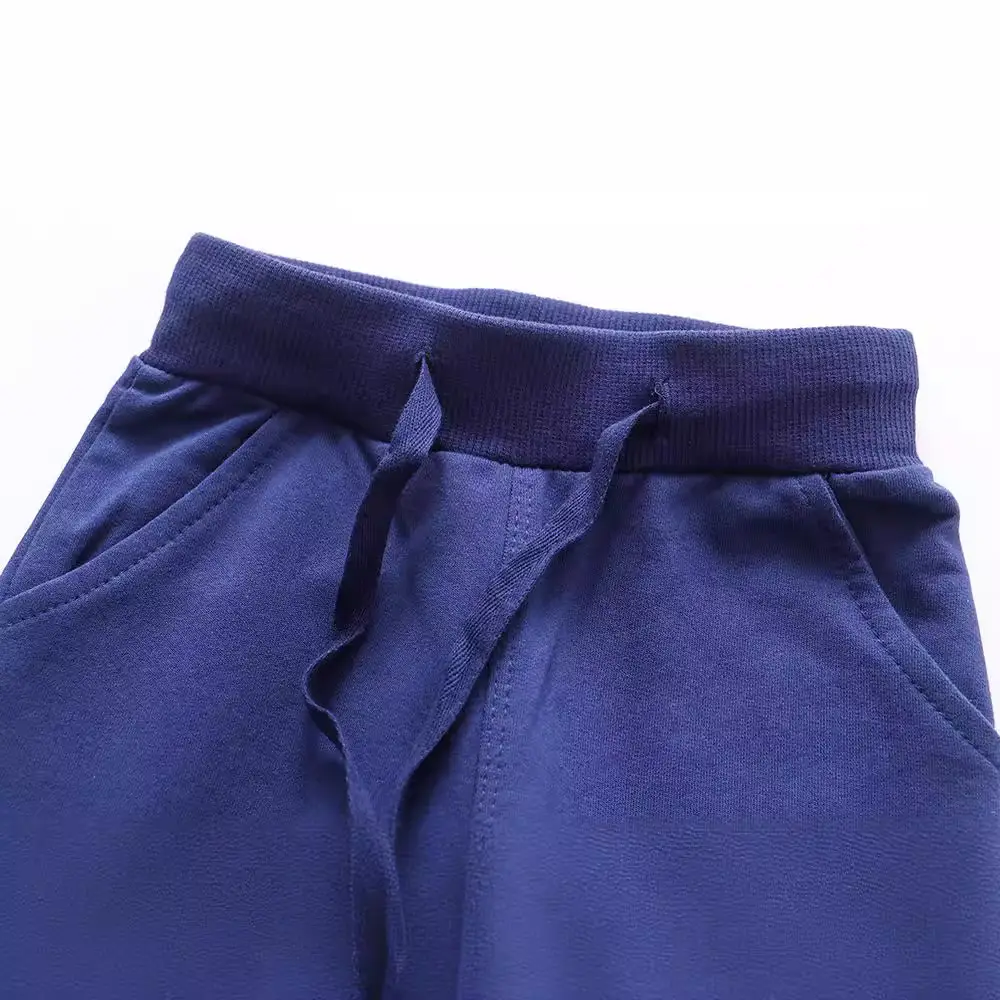 Blue Cotton Terry Kids Pants for Boys Girls Autumn Winter - Image 3
