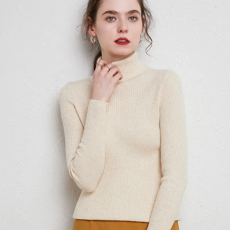 Women's Black High Collar Slim Ribbed Knit Sweater - Image 7
