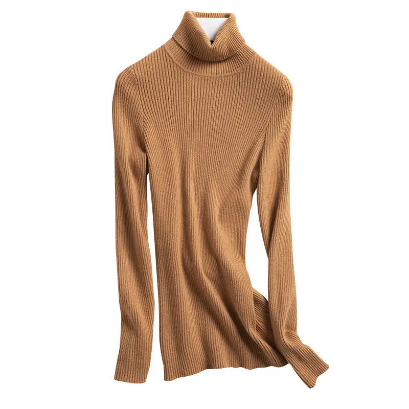 Women's Black High Collar Slim Ribbed Knit Sweater - Image 21