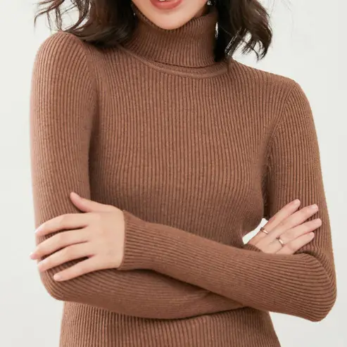 Women's Black High Collar Slim Ribbed Knit Sweater - Image 20