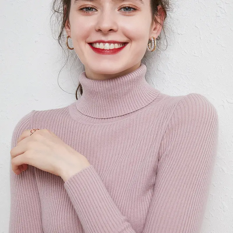Women's Black High Collar Slim Ribbed Knit Sweater - Image 6