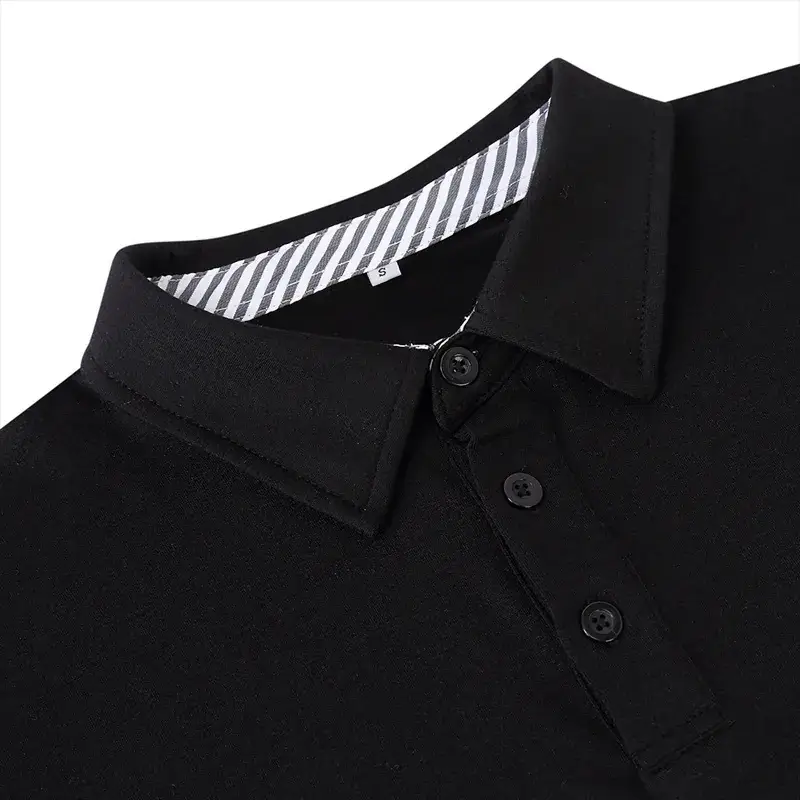 Men Long Sleeve Polo Shirt Gray Button Collar - Image 5