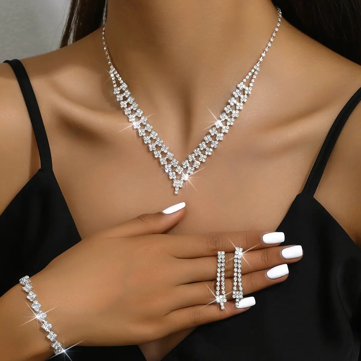 Silver Plated Claw Chain Wedding Earring Set for Women — feature 7