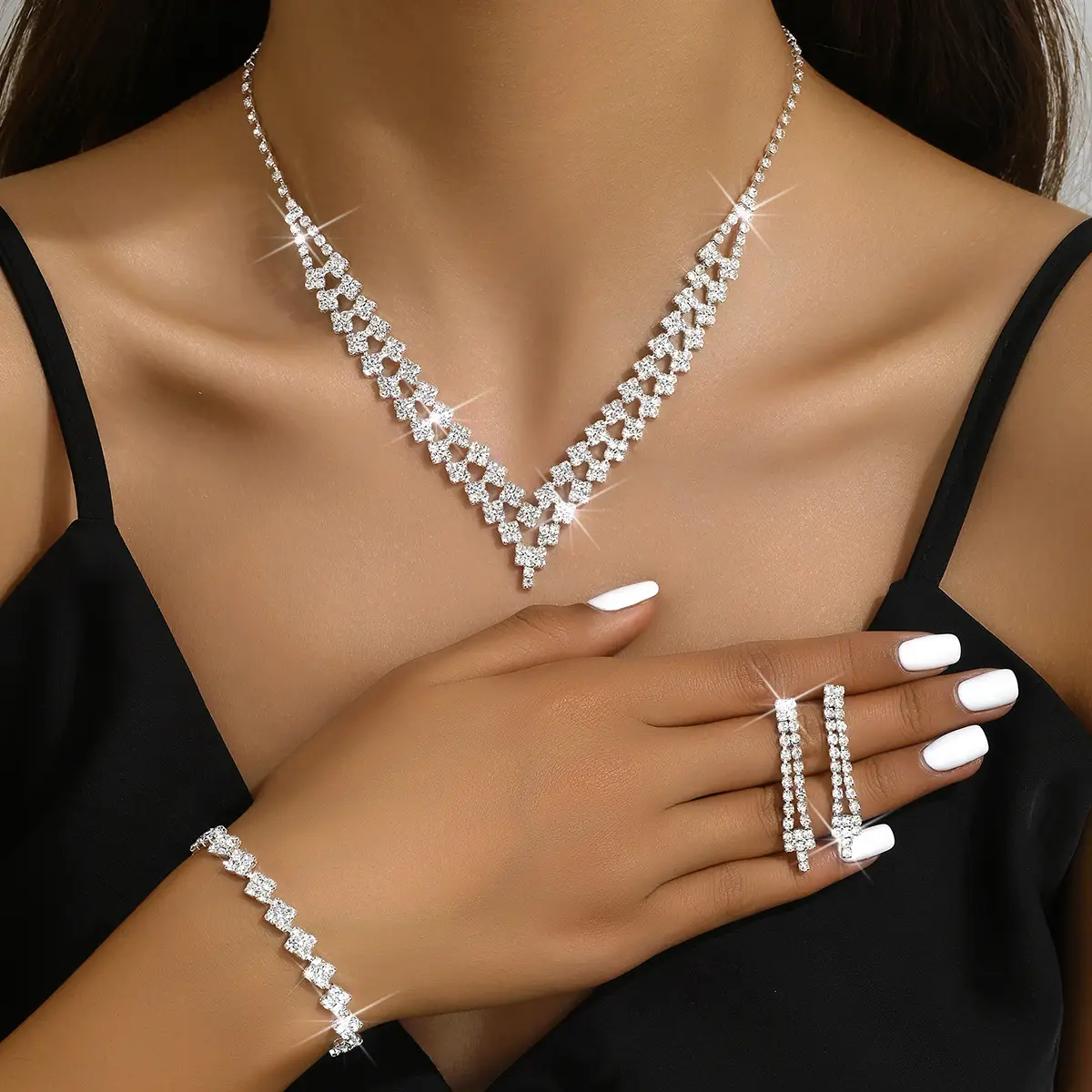 Silver Plated Claw Chain Wedding Earring Set for Women - Image 4