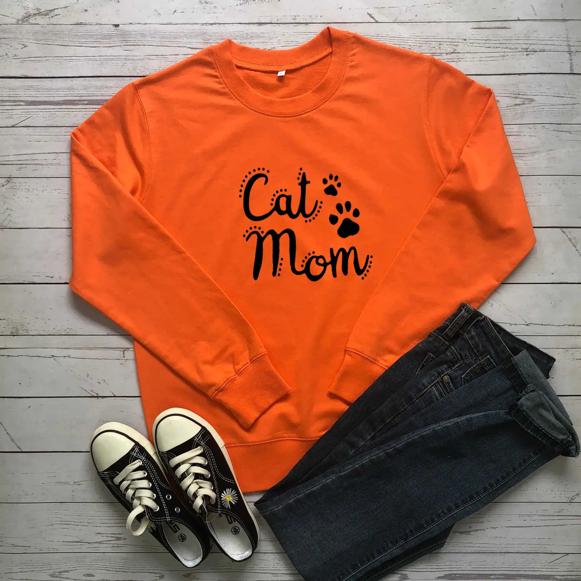 Orange Cat Mom Crewneck Sweatshirt with Print