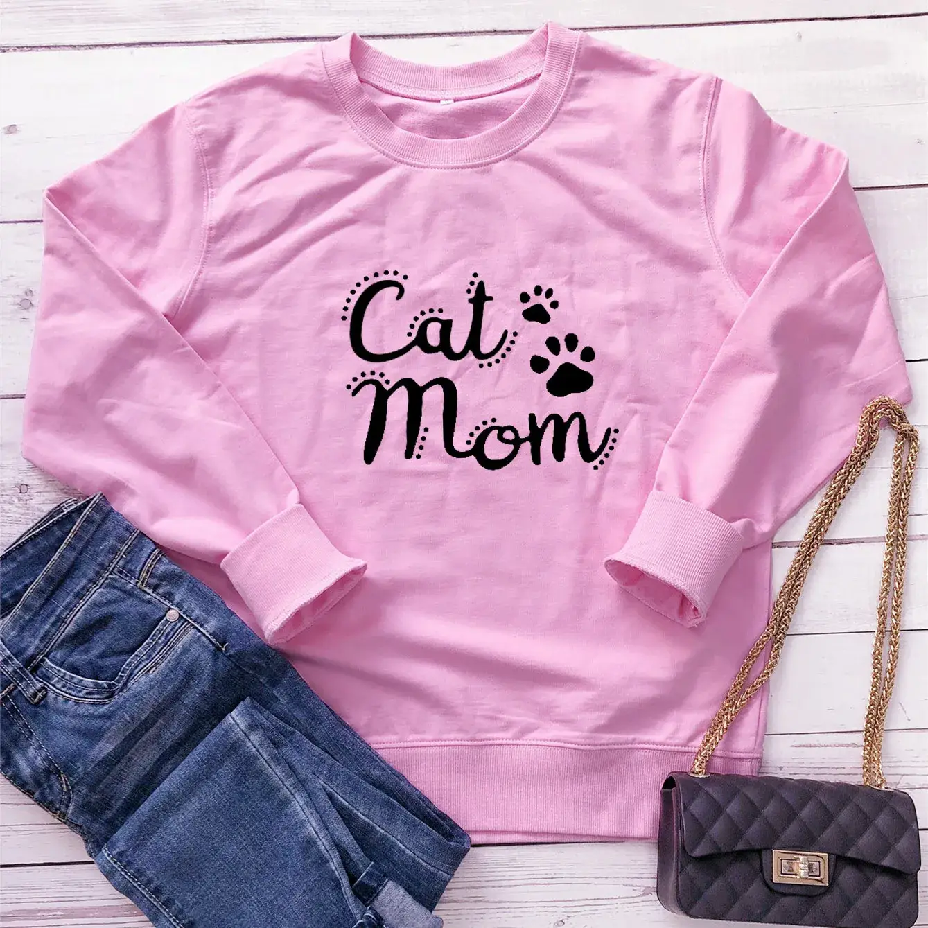 Orange Cat Mom Crewneck Sweatshirt with Print