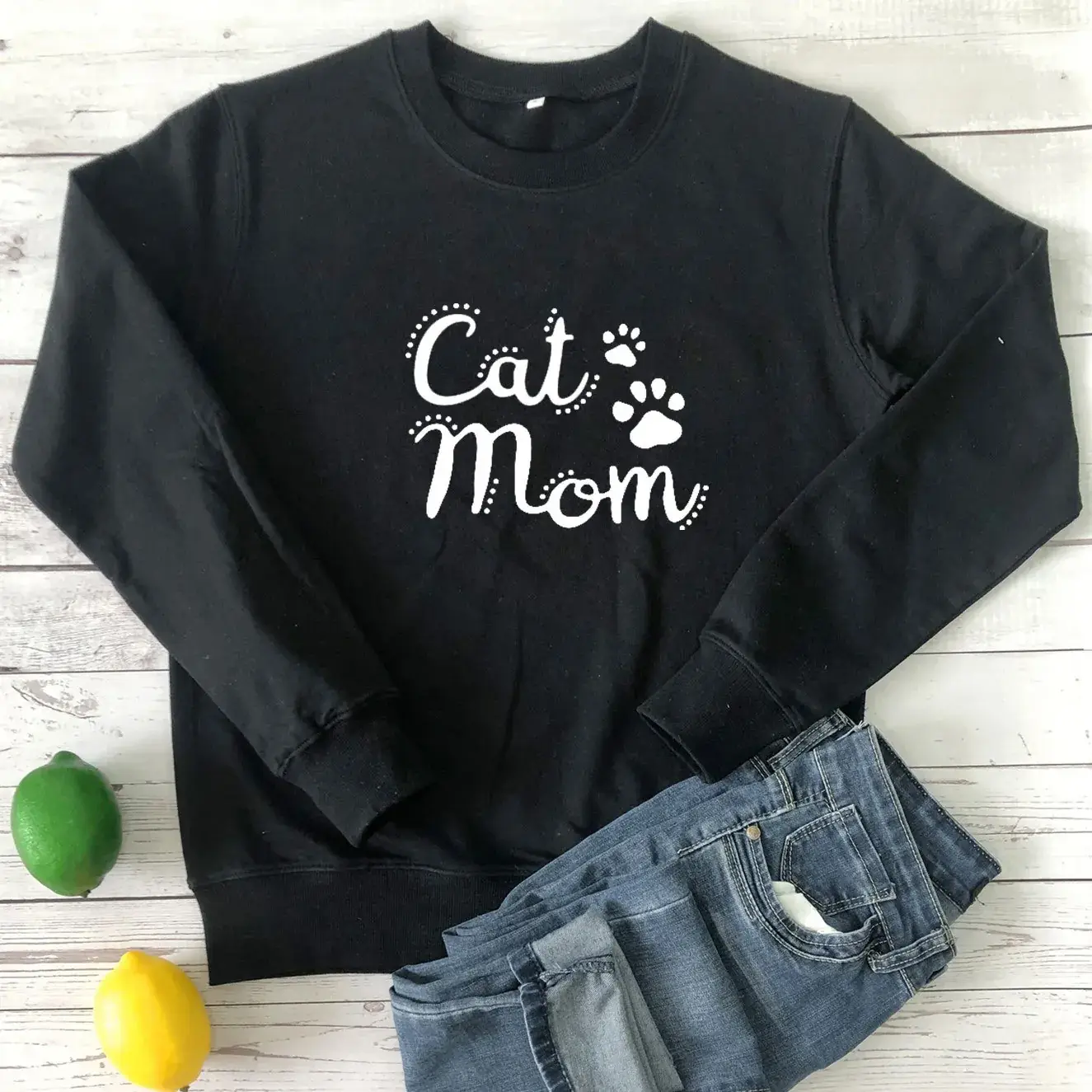 Orange Cat Mom Crewneck Sweatshirt with Print