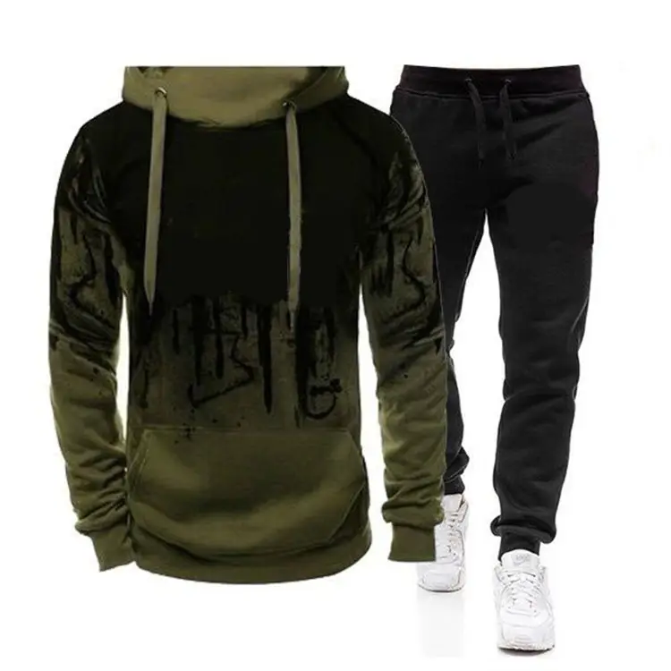 Men Hooded Splash Ink Printed Sweatpants Set Black White
