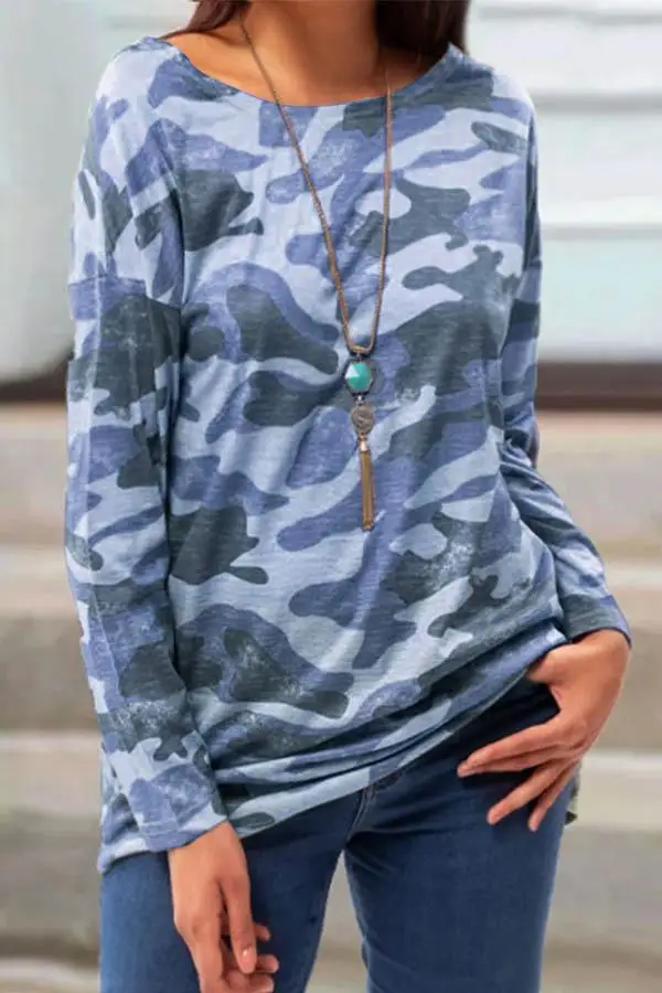 2021 Camouflage Long Sleeve T-Shirt Large Blue - Image 4