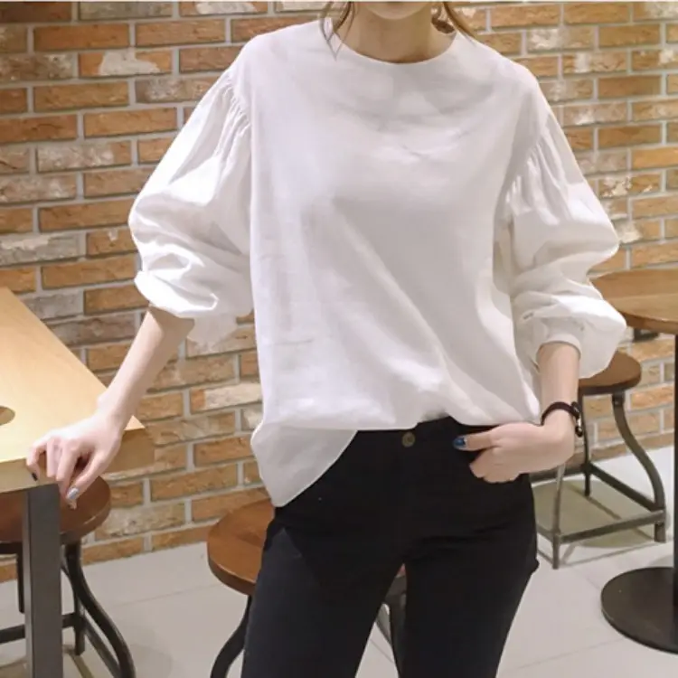 Women White Loose Top Retro Hong Kong Style 912# - Image 2