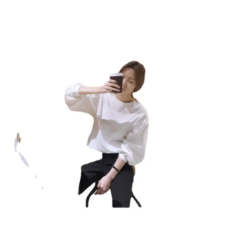 Women White Loose Top Retro Hong Kong Style 912# - Image 4