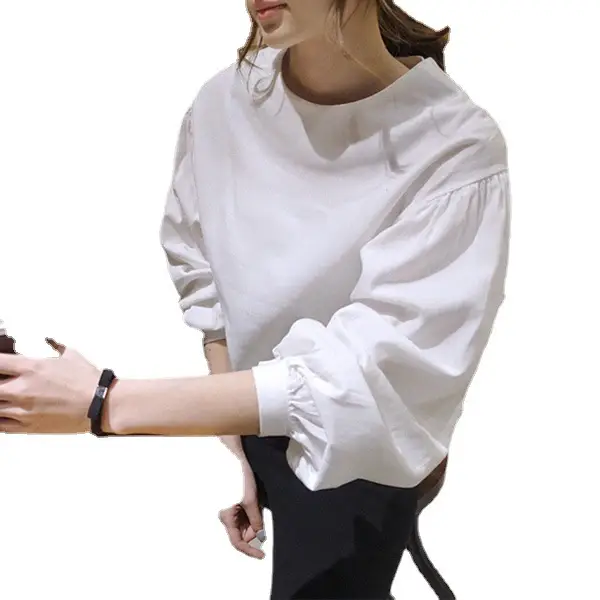 Women White Loose Top Retro Hong Kong Style 912# - Image 5