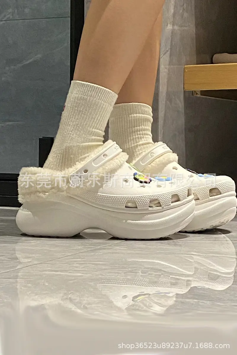 Autumn and Winter Clogs with Cotton Lining, Fleece Inner Lining, and Removable Shoelaces, Flat and High-Heeled Clogs Specifically for Terlin — feature 12