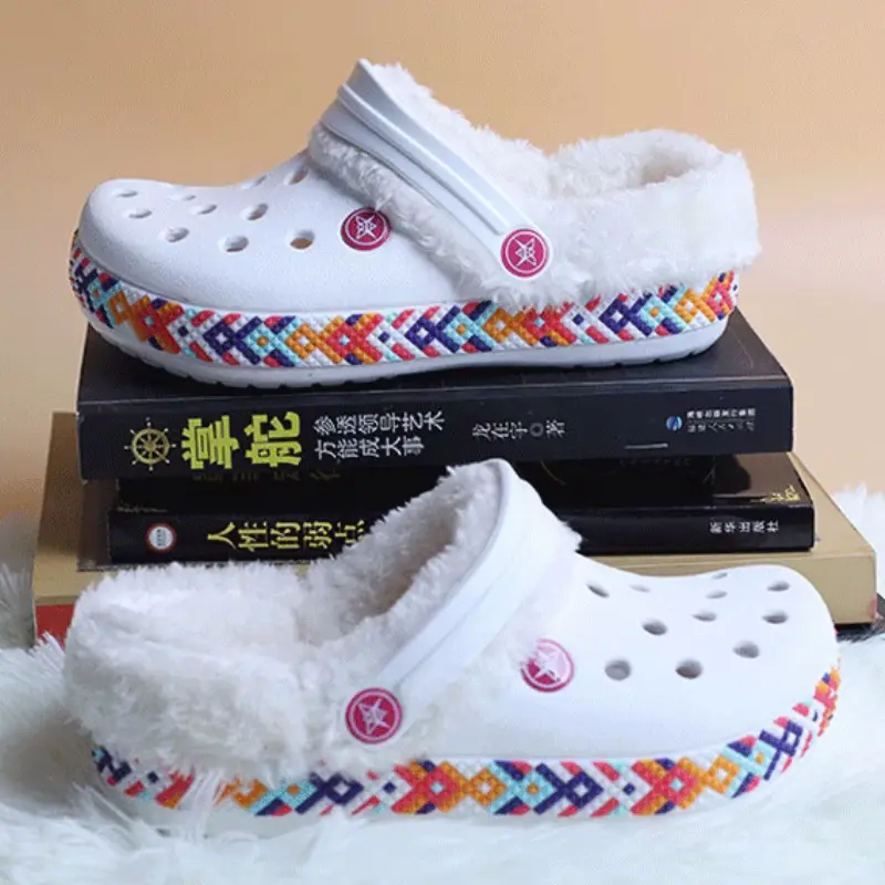 Autumn and Winter Clogs with Cotton Lining, Fleece Inner Lining, and Removable Shoelaces, Flat and High-Heeled Clogs Specifically for Terlin — feature 7