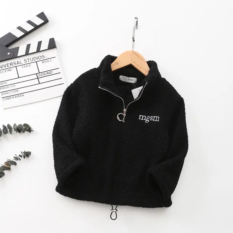 Black Velvet Teddy Sweatshirt Jacket for Boys Spring New Letter - Image 8