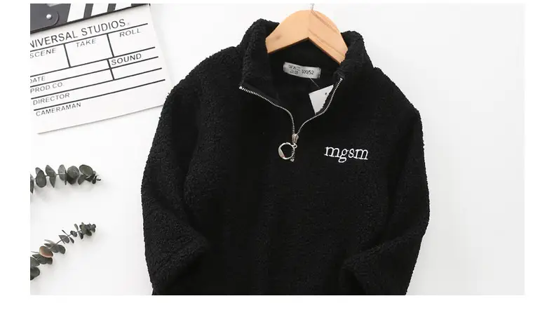 Black Velvet Teddy Sweatshirt Jacket for Boys Spring New Letter — feature 15