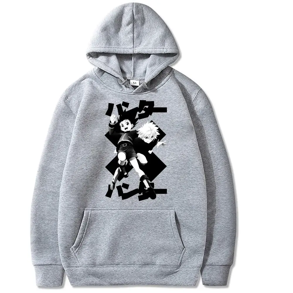 Men Oversize HUNTER Cartoon Hoodie Grey - Image 4