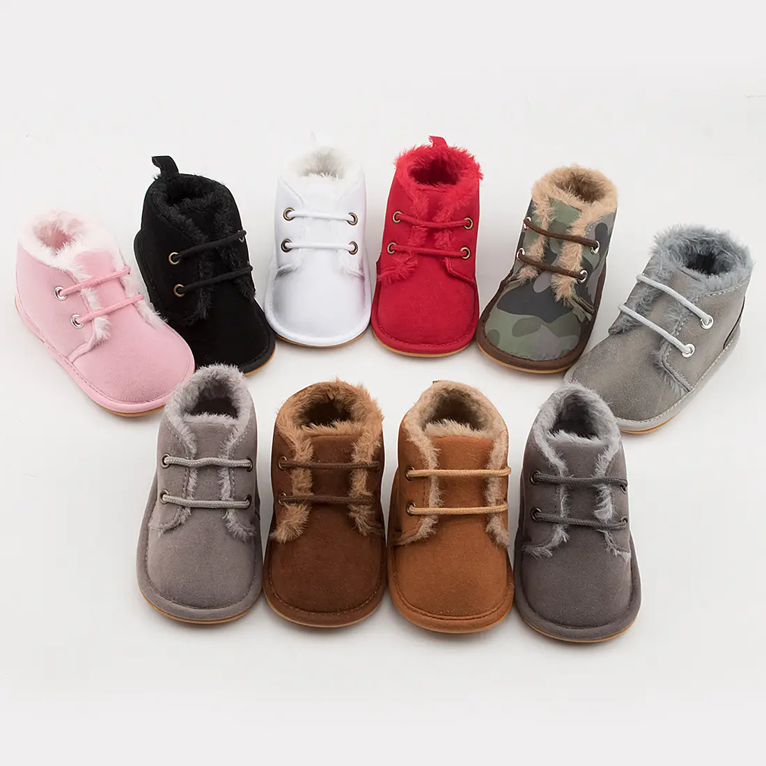 Pink Velvet Baby Shoes with Warm Fur Lining