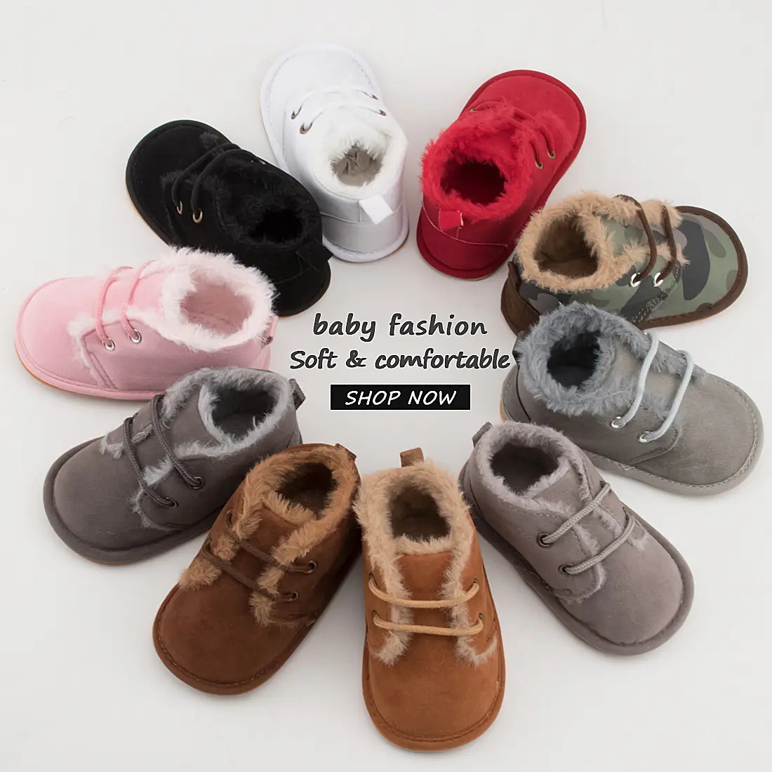 Pink Velvet Baby Shoes with Warm Fur Lining