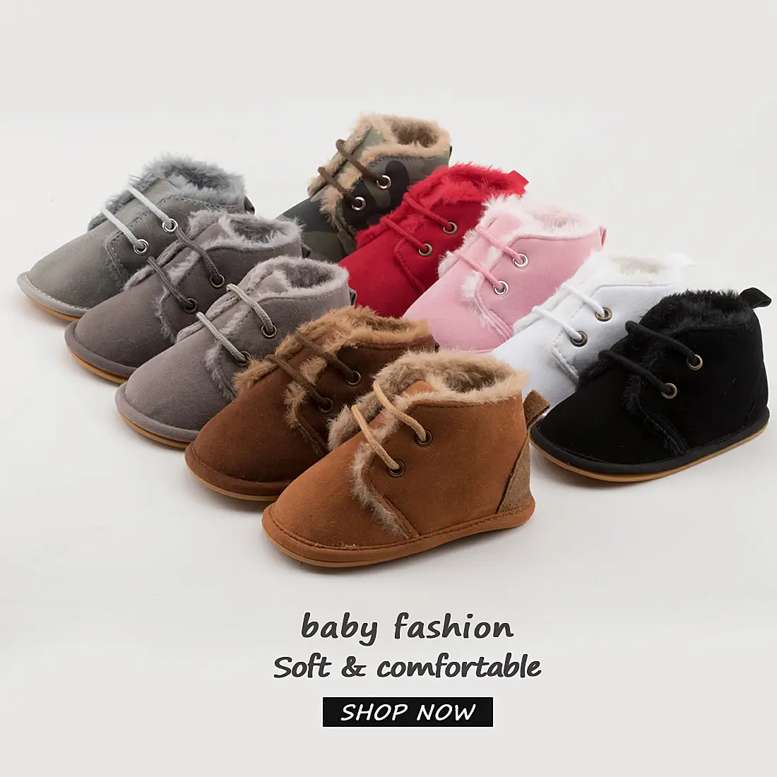 Pink Velvet Baby Shoes with Warm Fur Lining