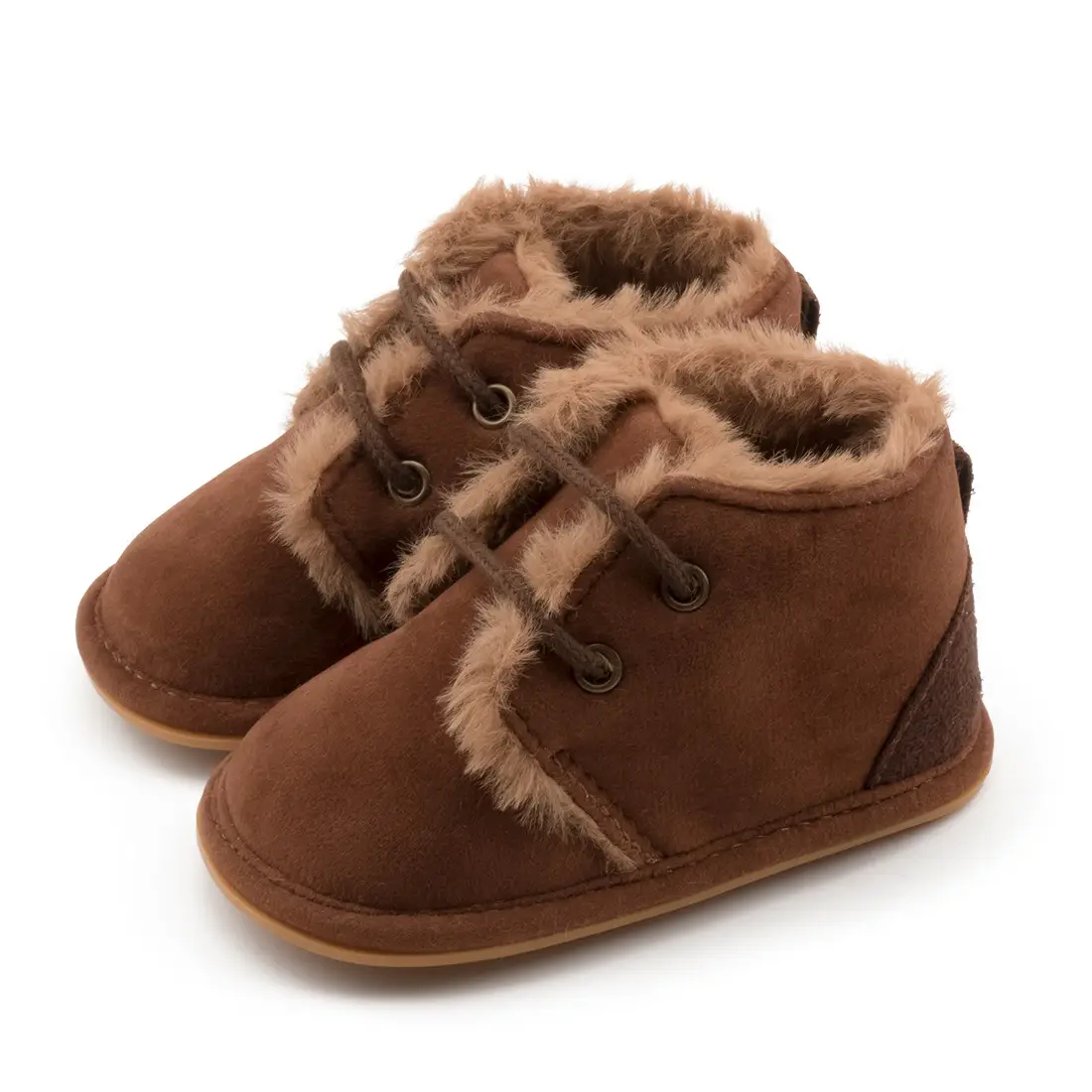 Pink Velvet Baby Shoes with Warm Fur Lining