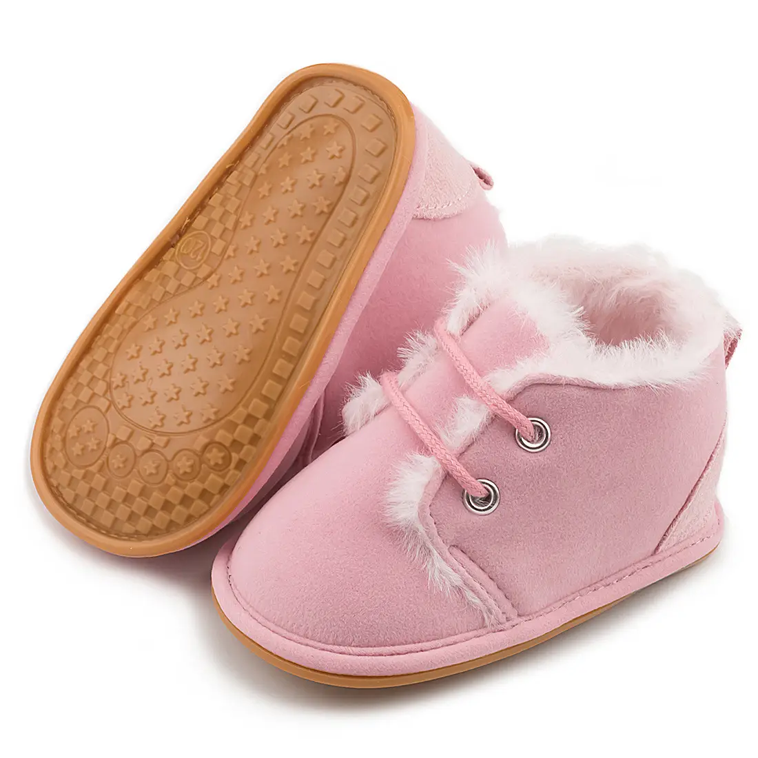 Pink Velvet Baby Shoes with Warm Fur Lining