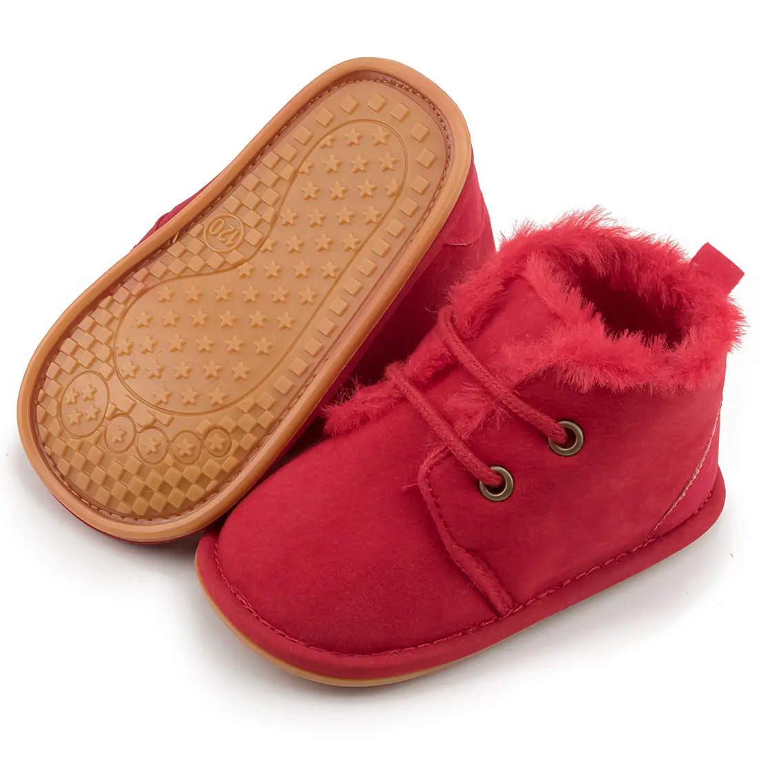 Pink Velvet Baby Shoes with Warm Fur Lining