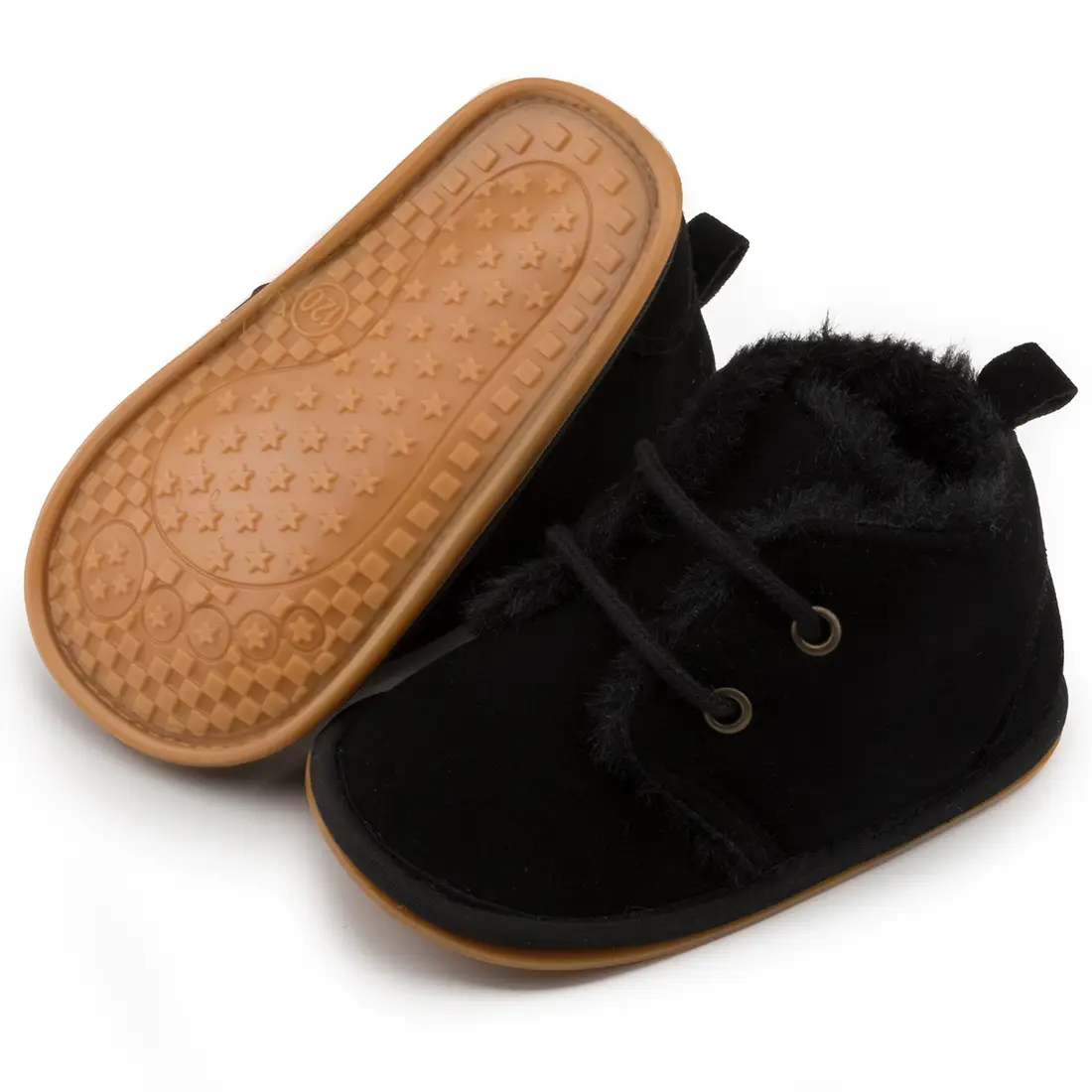 Pink Velvet Baby Shoes with Warm Fur Lining